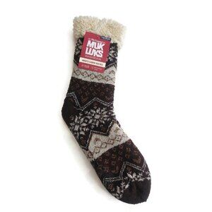 MUK LUKS Mens Cabin Socks L/XL Shoe Size 11/13 Brown Tan Multi Warm and Cozy RT